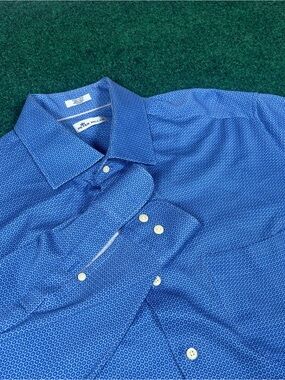 Peter Millar Long Sleeve Button Down Shirt Mens XL 100% Cotton Blue Check